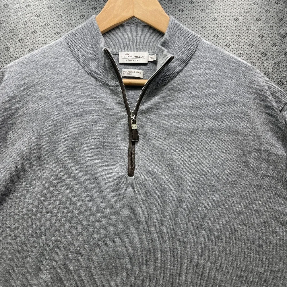 Peter Millar Crown Soft Gray Merino Wool Silk Quarter Zip Sweater Mens XXL